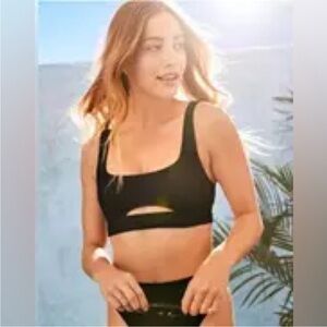 Aerie Sports Bra XXS Seamless Oasis Rib Black